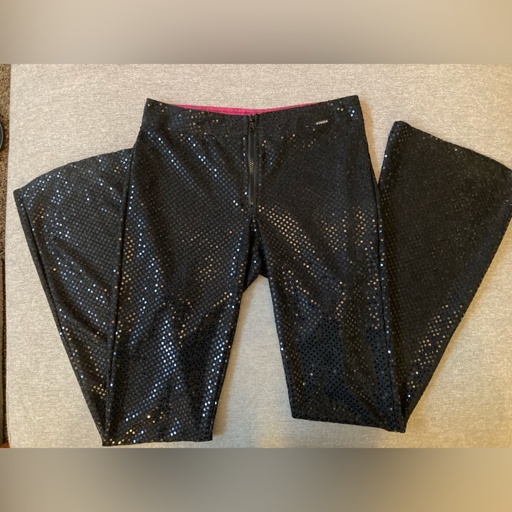 EUC Serious Brand black, sequinned, bell bottom pants in size small🔥